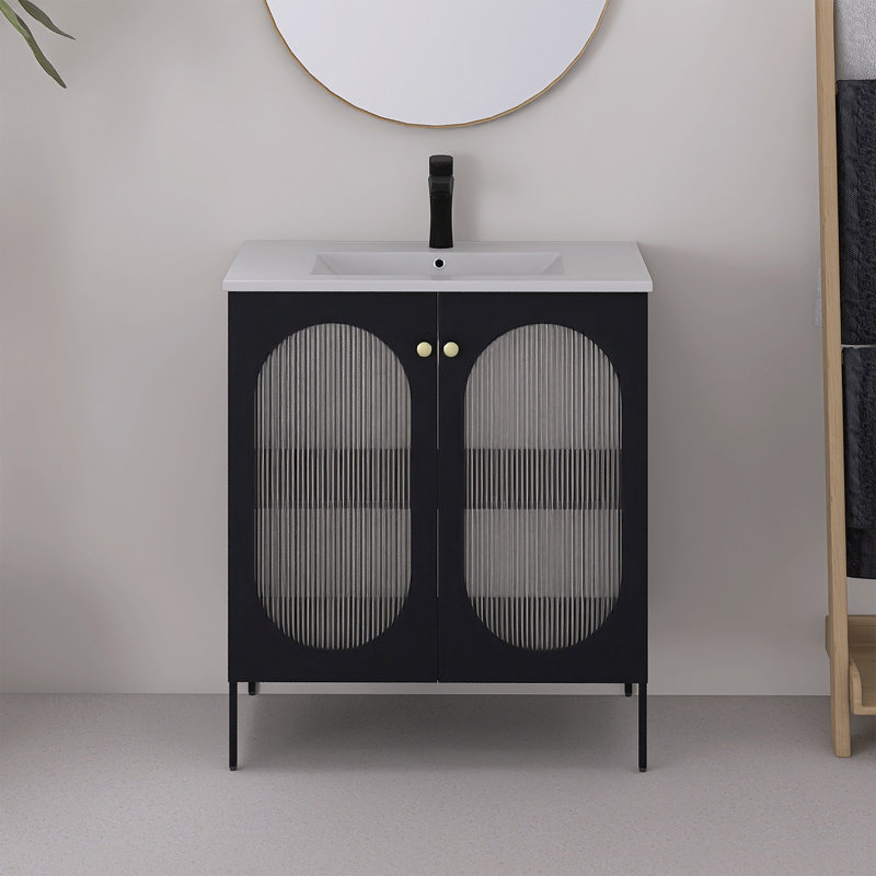 30'' Freestanding Bathroom Vanity With Ceramic Sink, Black