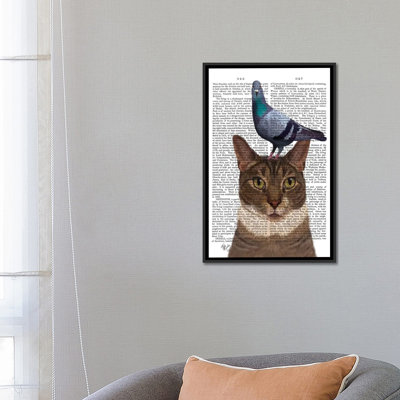 " Cat With Pigeon On Head I " by Fab Funky