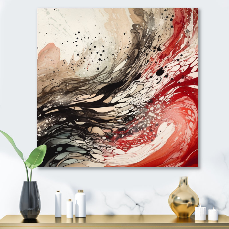 Agate rouge et noire I - reproduction abstraite sur métal, H 16 po x l 16 po x P 1 po