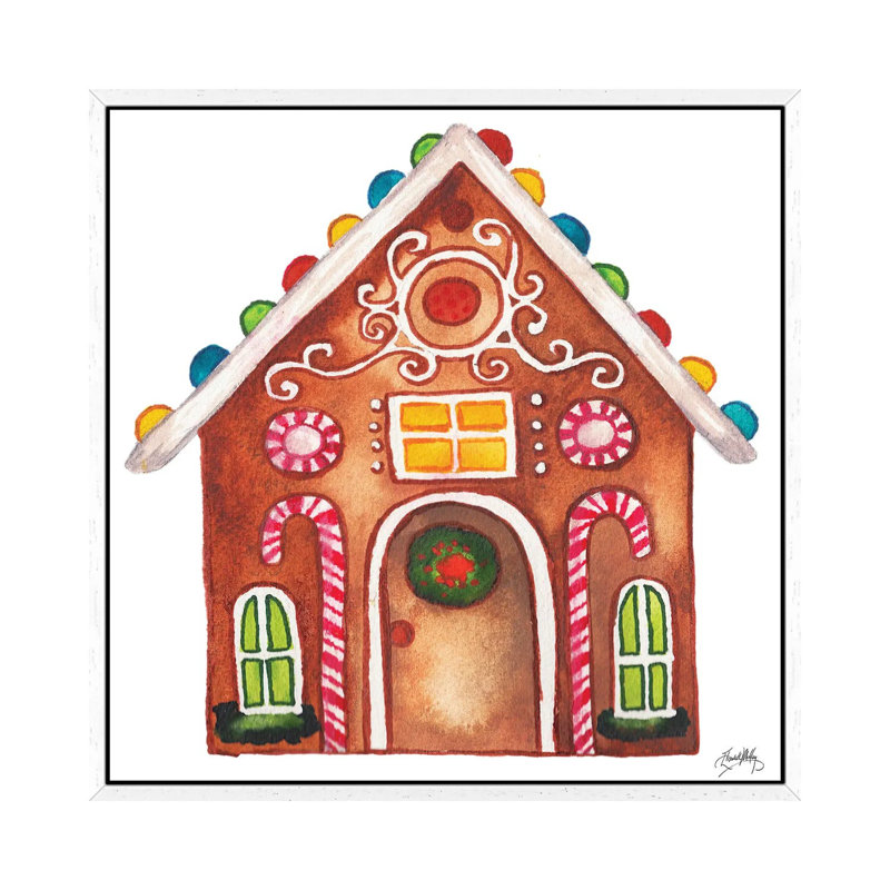 Gingerbread And Candy House I by Elizabeth Medley - Painting on Canvas, White Framed, 66.04 cm H x 66.04 cm W