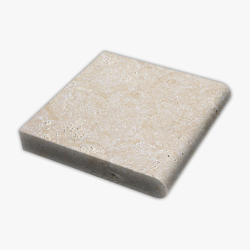 Ivory Tumbled 12x12 Travertine Extra Thick Bullnose Coping, Beige