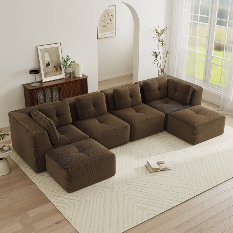 153" Modern U-Shaped Modular Sectional Sofa, Brown