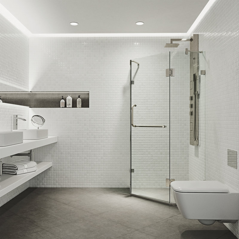 Piedmont 38" W x 38" D x 73" H Hinged Frameless Shower Enclosure with 3/8  Clear Glass, Brushed Nickel