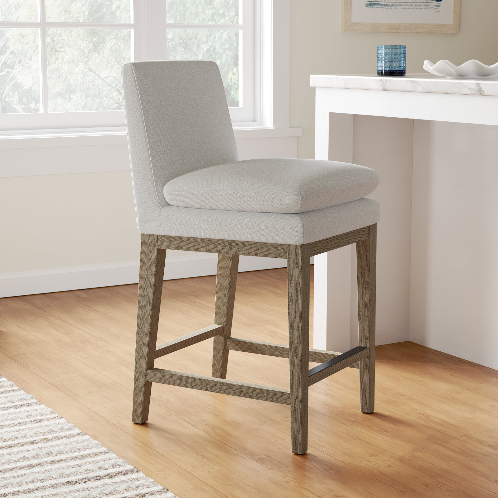 Bethea Upholstered Counter Stool, Linen, Graywash