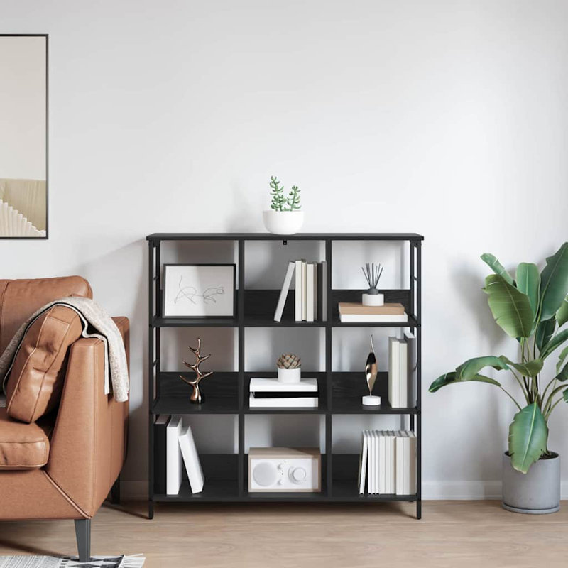 102cm W Steel Etagere Bookcase, Black Oak, (3 Shelves) 104.5cm. H x 102cm. W x 32cm. D