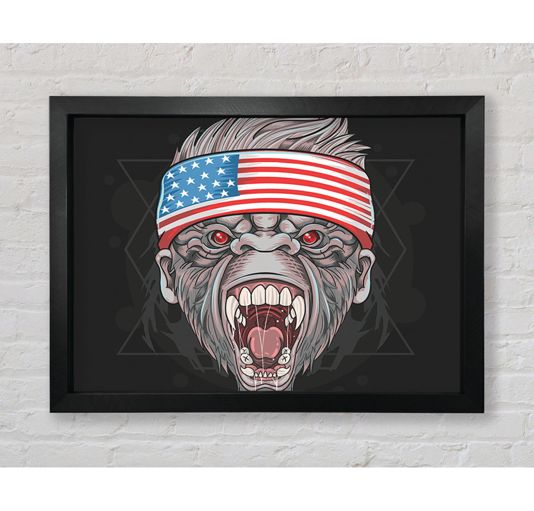 Wütender Gorilla Amerikanische Flagge Gerahmter Druck