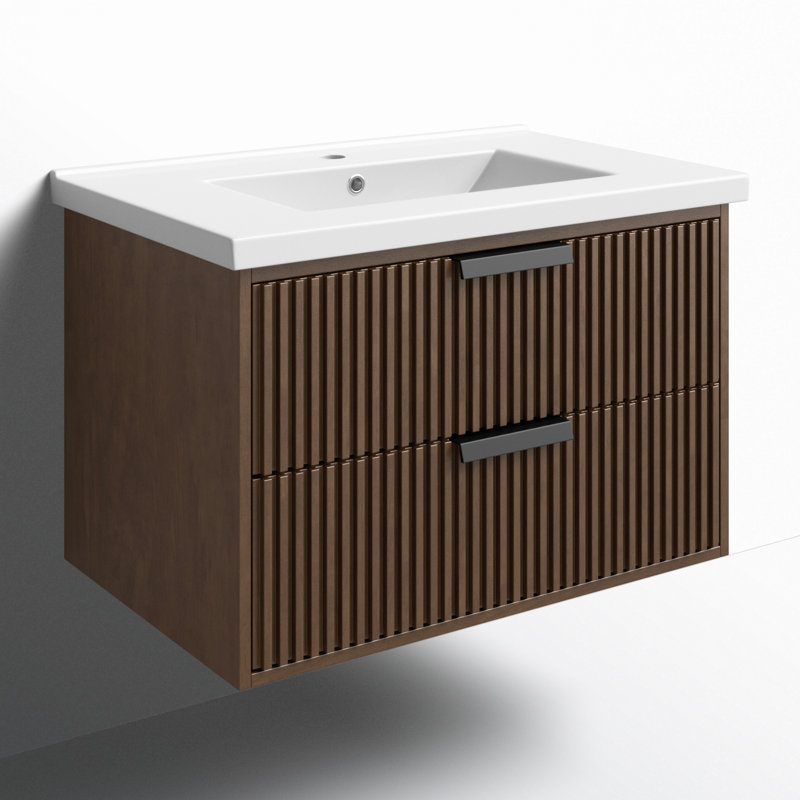 Ensemble de meuble-lavabo mural simple 30 po Anelie, Noyer, Noir mat