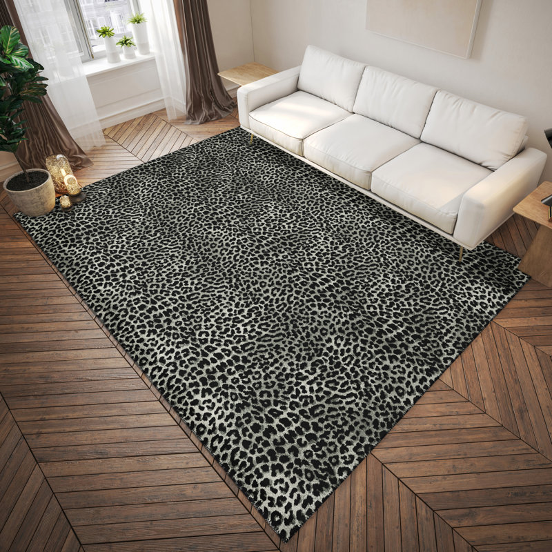 Tapis gris à imprimé animalier Abouaber, Rectangle 9 pi x 12 pi
