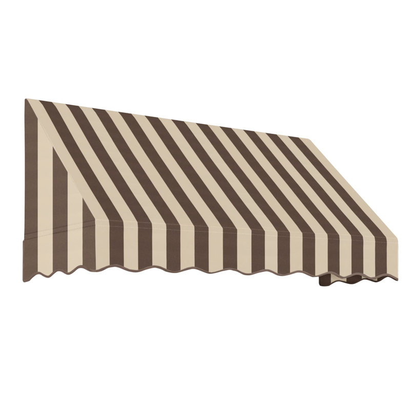 Awntech San Francisco Acrylic Fabric Fixed Awning, 24" H x 64.5" W x 36" D, Brown/Tan Stripe
