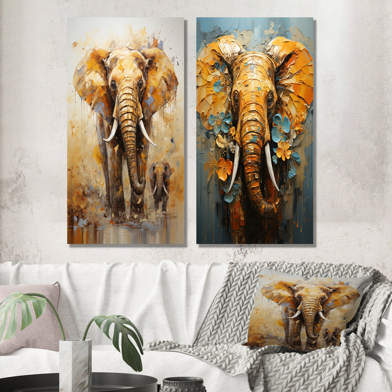 Éléphant, force symbolique, rêves - ensemble d'éléphants sur toile, ensemble de 2, H 28 po x l 25 po, Toile tendue
