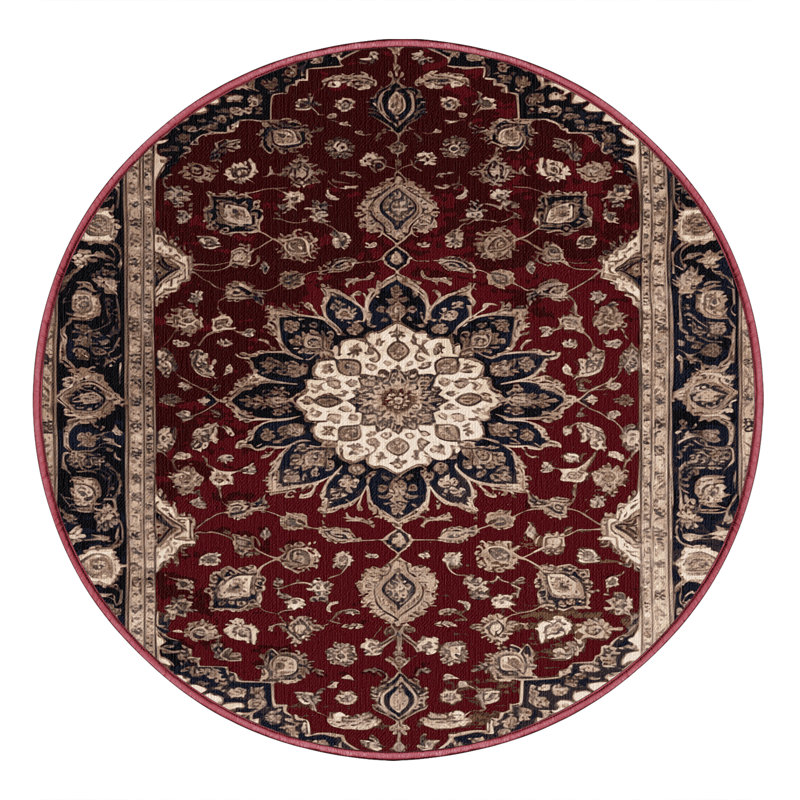 Tapis rouge persan lavable à la machine, Rond 6 pi
