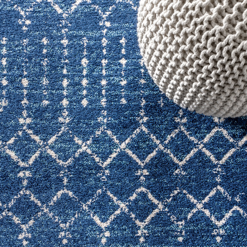 Tapis bleu / blanc Kateshia, Rectangle de 3 pi x 5 pi