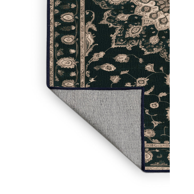 Tapis bleu Tabriz lavable à la machine, Carré 8 pi