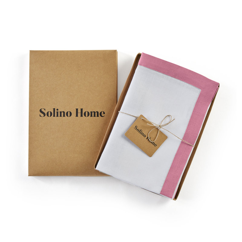 Classic - 100% Pure Linen Dinner Napkins, Pink Carnation/White