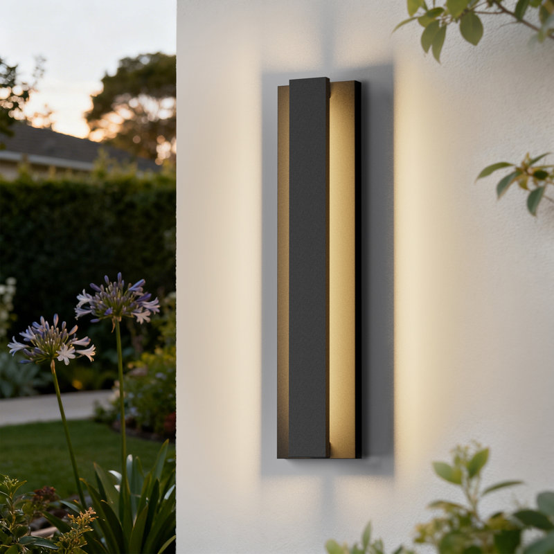 Jayeda Modern Black Linear Outdoor LED Wall Light, 18.5'' H x 5.5'' W x 3'' D