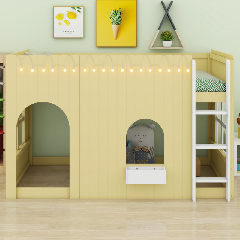 Dreamy Loft Bed Built-in LED Light String, Primrose Yellow, Twin