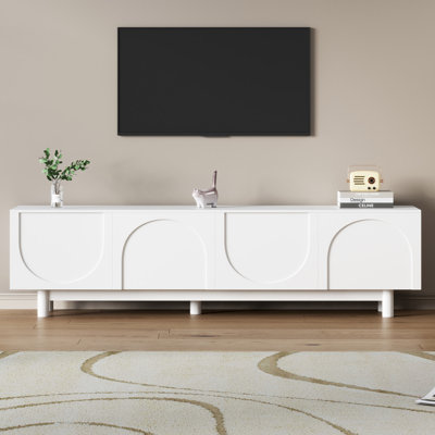 Graceful TV Stand With Arch Cabinets For Tvs Up To 78'', Minimalist Entertainment Center With Solid Wood Legs, Practical Media Console With Adjustable Shelves For Living Room