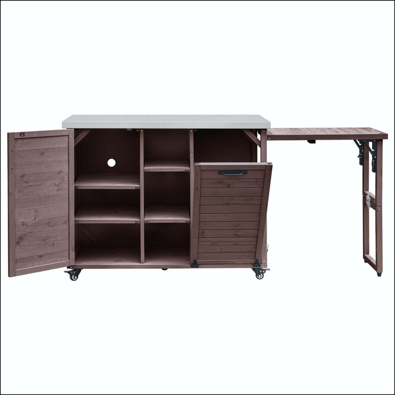 78.26 " W Kitchen Island with Stainless Steel Top, Dark Brown