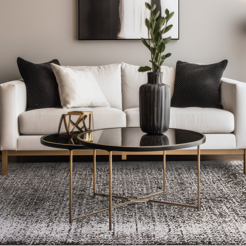 Aleeana Abstract Silver Black Area Rug, Rectangle 120 x 170cm