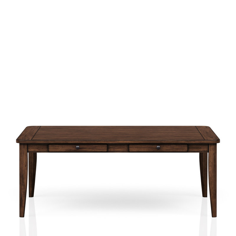 Casual Dining Table With Four Storage Drawer Units In Brown - Solid Wood Construction Practical Compartments Transitional