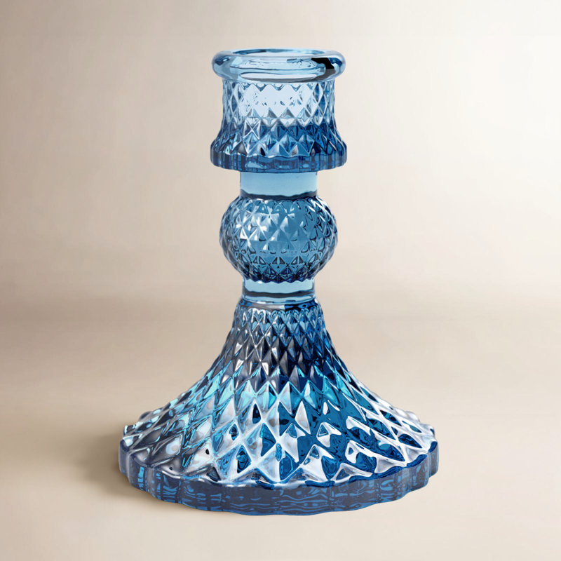 Bougeoir de table en verre Eliana Samira, Bleu
