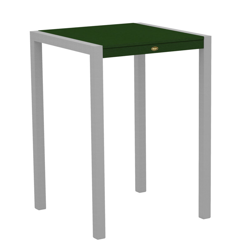 POLYWOOD Surf City Bar Table, 30" x 30", Textured Silver/Rainforest Canopy