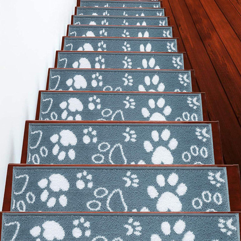 Tapis d'escalier intérieur 9 po x 28 po Brogdon Trellis, Bleu sarcelle
