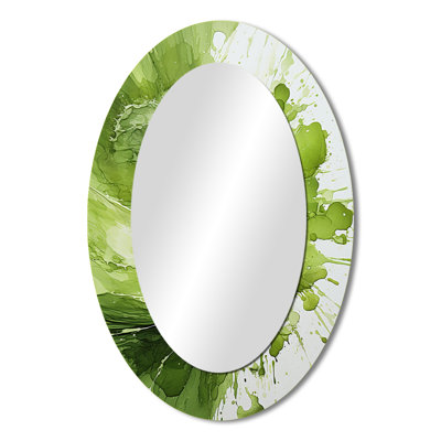 Green And White Whsipering Abstract Spiral IV - Green Oval Wall Mirror Decor