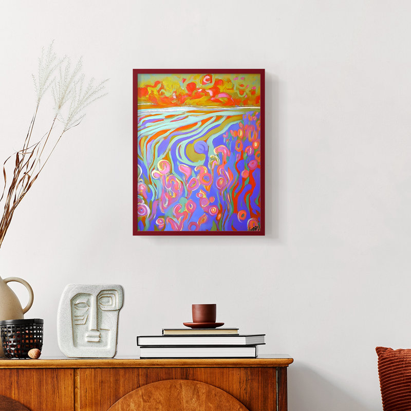 Série FLORAL DLxxv - reproduction encadrée de qualité supérieure - prête à être accrochée - aucun clou requis, Rouge