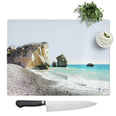 Seascape Cyprus Beach Art  Glass Chopping Board