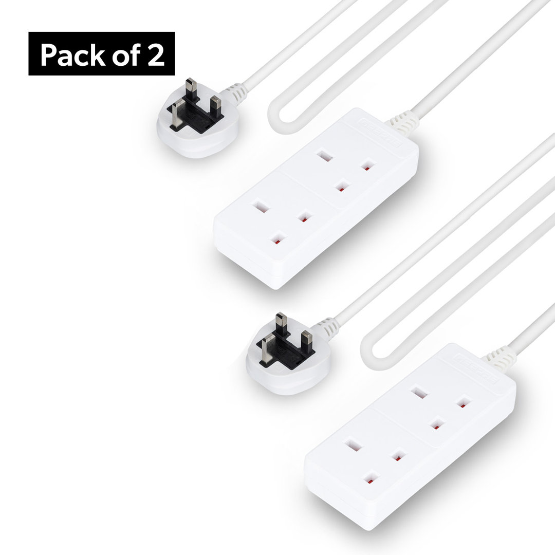 Geepas Unisex White 2 Gang Extension Lead, 2M Cable Wall Mountable Pack Of 2 In - Image 5