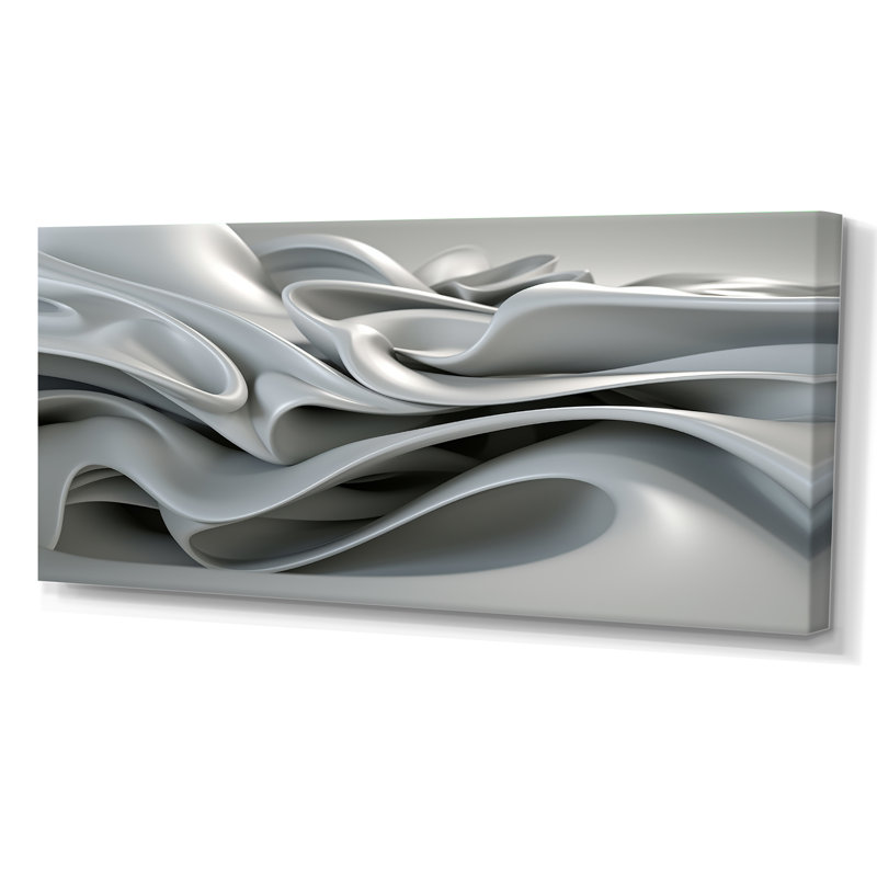 «Gray Infinite Ripples - Abstract Modern Waves», reproduction sur toile encadrée, Toile tendue, H 28 po x l 60 po, Sans cadre