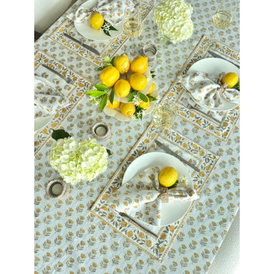 Hand Block Print Tablecloth, Yellow