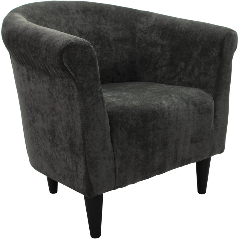 Liam Upholstered Barrel Chair, Greenish Gray Microfiber/Microsuede