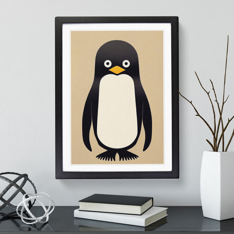 XV1022-4871X Unique Penguin Art No.3 Abstract - Print, 48cm H x 36cm W, White, Black Framed