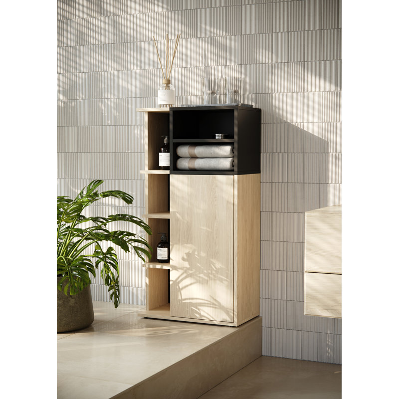 Lakecia Bathroom Cabinet, Light Oak/Black