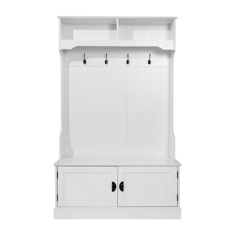 Arbre d'entrée Amecia avec banc et rangement pour chaussures, Blanc
