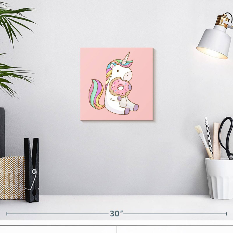 Licorne mangeant un beignet, H 10 po x l 10 po