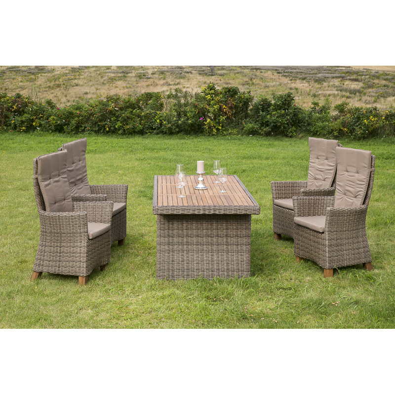 Inouye 4 - Person Acacia Patio Dining Set with Rectangular Table , Cushions Included