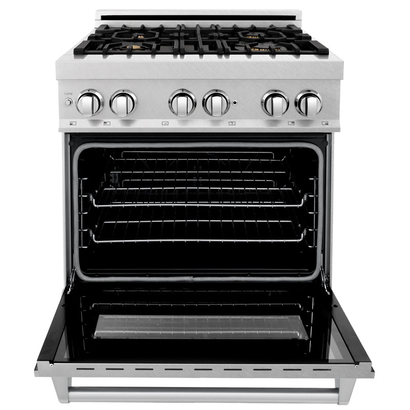 ZLINE 30 in. 4.0 cu. ft. Legacy Dual Fuel Range with 4 Burner Gas Cooktop and Electric Convection Oven in Satin Stainless Steel with Griddle