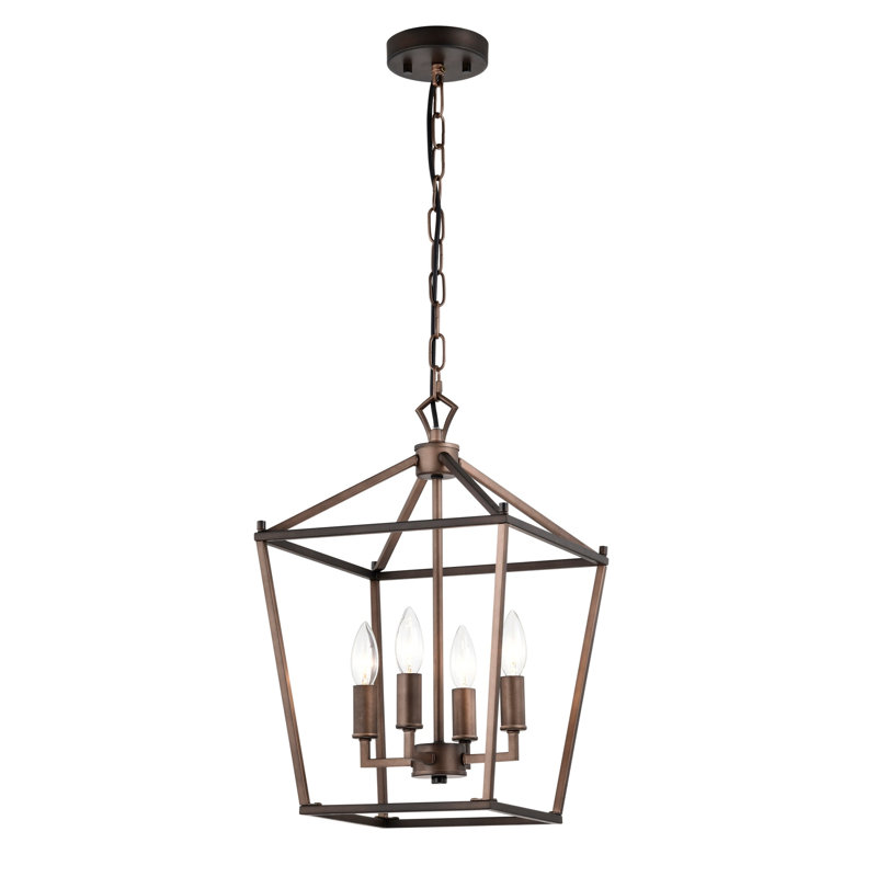 Lustre en fer de style lampadaire Buelex, Bronze huilé, H 16,9 po x l 11,8 po x P 11,8 po