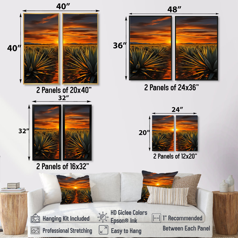 «Orange teint», art mexicain vert Téquila Sunrise - art mexicain encadré, ensemble d'art mural orange, H 20 po x l 24 po