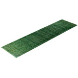Overdyed Hand-Knotted Wool Modern-Contemporary Green Runner 2' 7" x 10' 3"