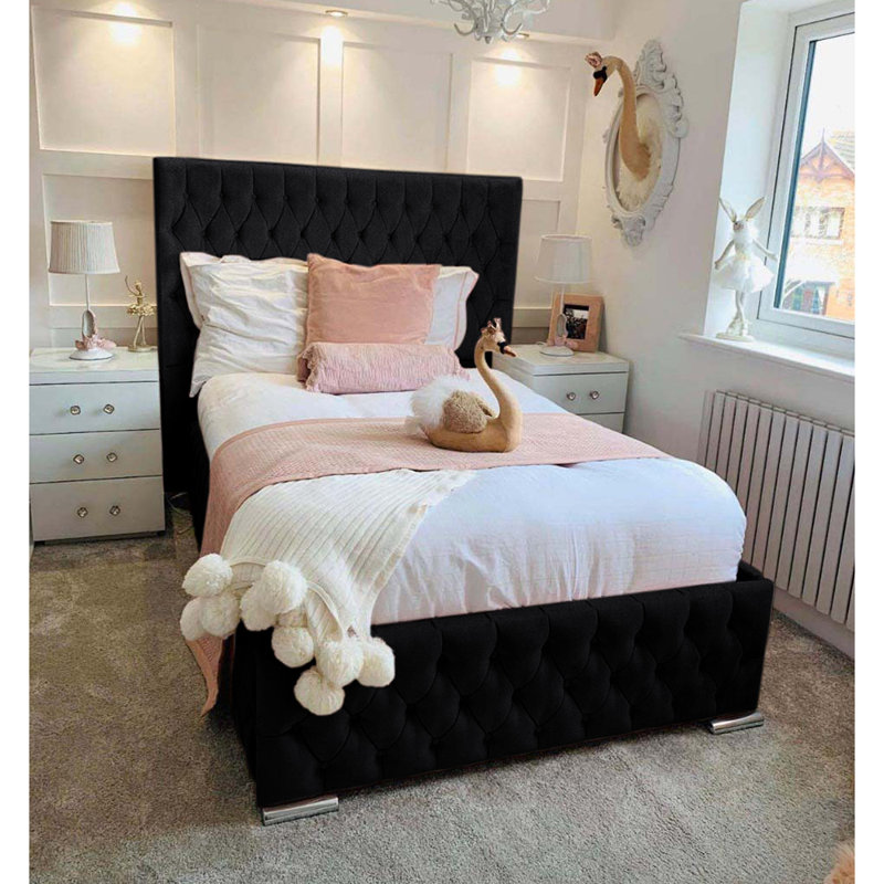 Tharpe Upholstered Bed Frame   , Black, Single (3')