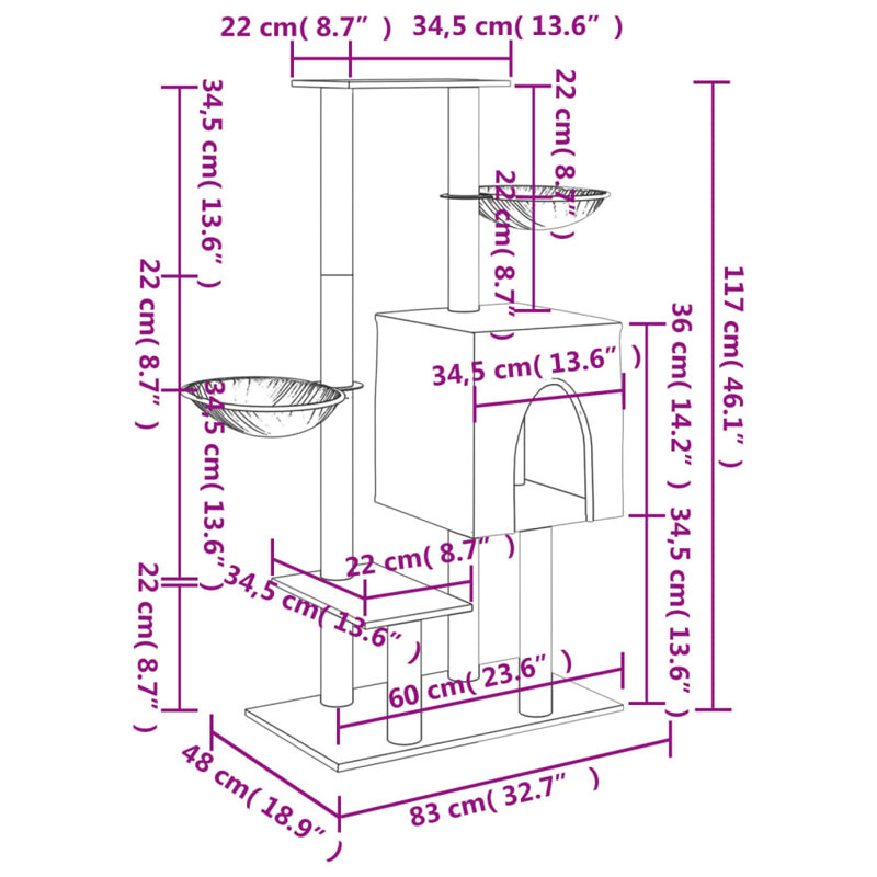 117cm H Cat Tree, Light Grey