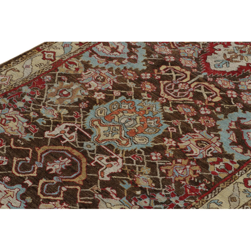 Caucasian Rug In Brown, Blue And Red Floral Pattern, Rectangle 10' x 14'