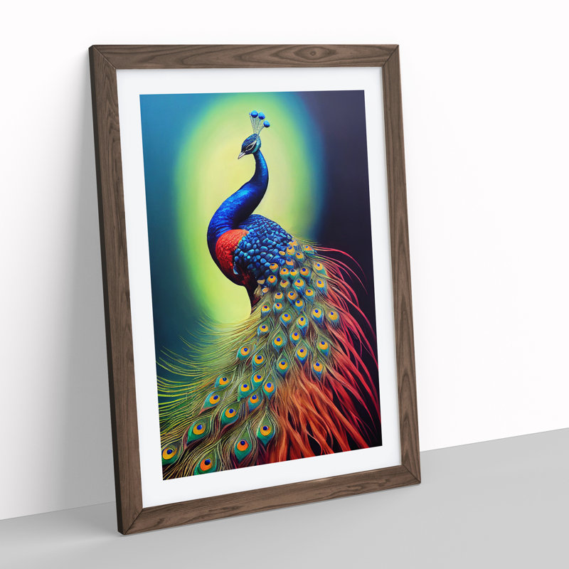 Shining Peacock - Framed Print, 64cm H x 46cm W x 2cm D, Walnut Framed