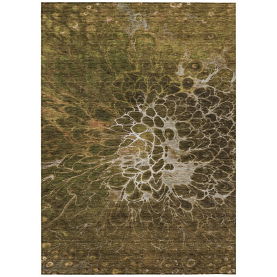 5' X 8' Chocolate And Gray Abstract Washable Indoor Outdoor Area Rug