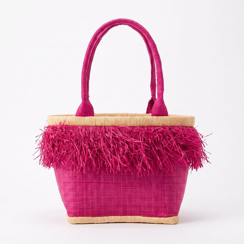 Raffia Palm Storage Tub & Tote, Fuchsia, Small