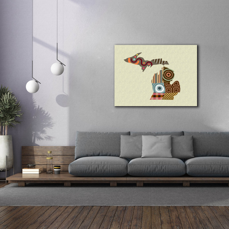 «Michigan State Map» par Lanre Adefioyue, H 40 po x l 54 po x P 1,5 po